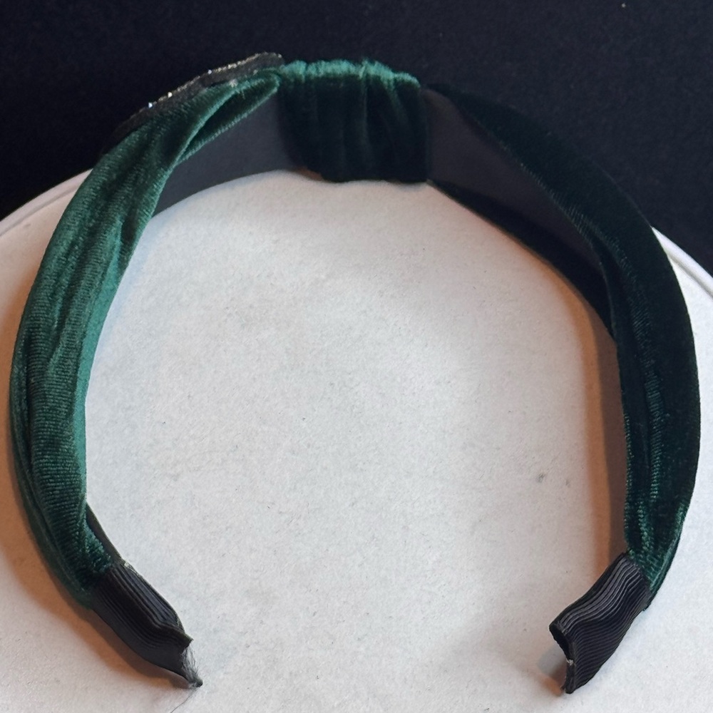 Green Velvet Rhinestone Headband - Picture 5 of 9